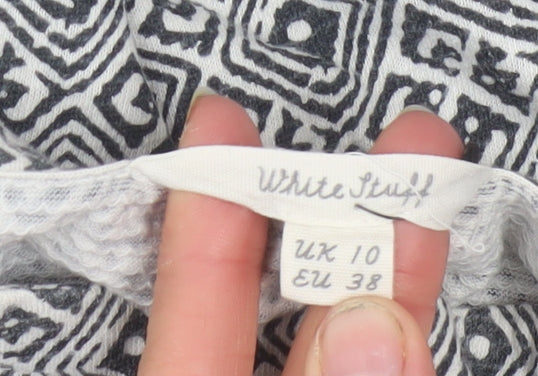 White Stuff Womens Black Geometric 3/4 Sleeve Cotton Tunic Blouse Size 10