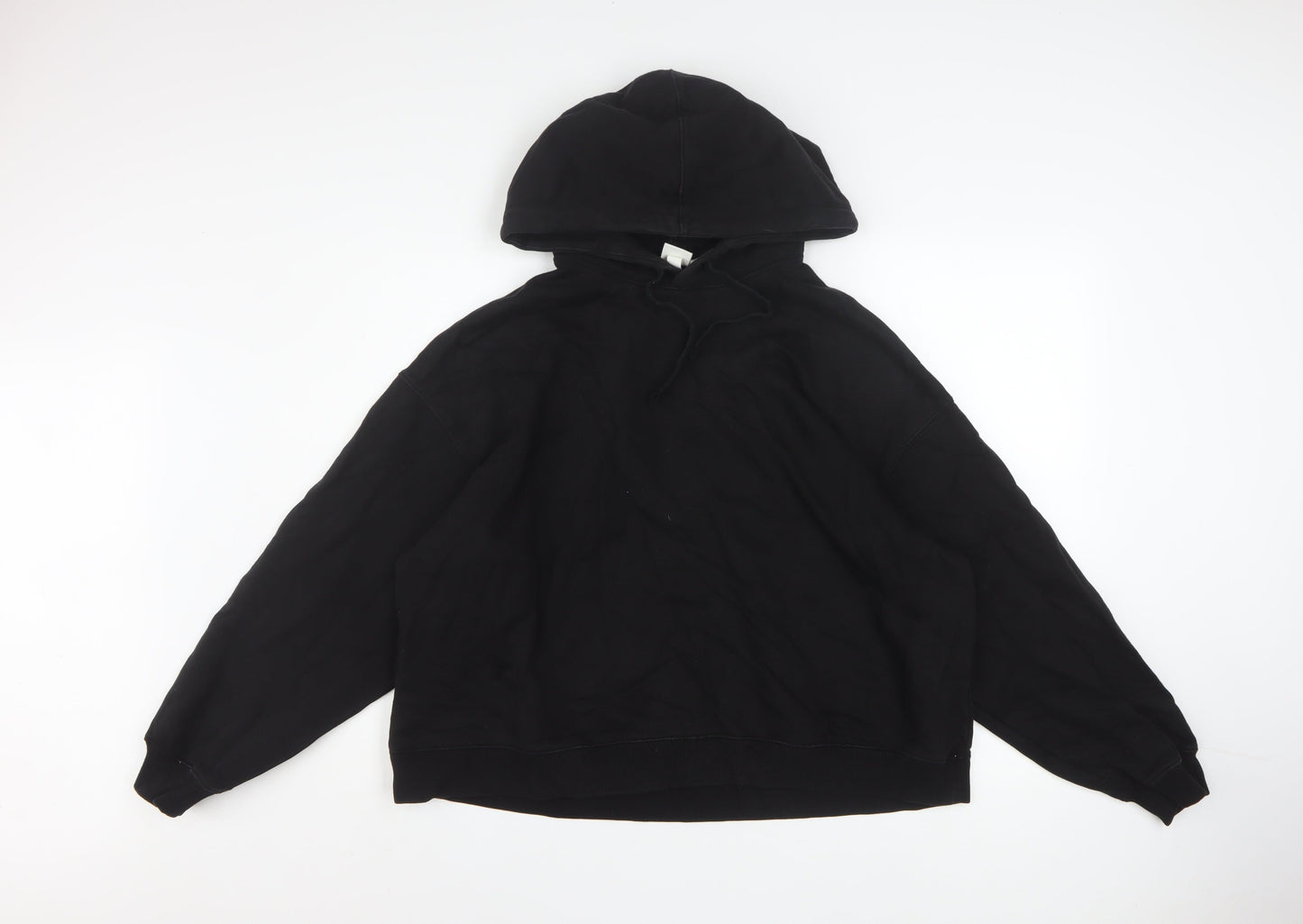 H&M Women's Black Pullover Hoodie Size L Cotton Casual Sweatshirt