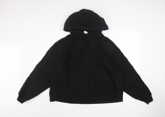H&M Women's Black Pullover Hoodie Size L Cotton Casual Sweatshirt
