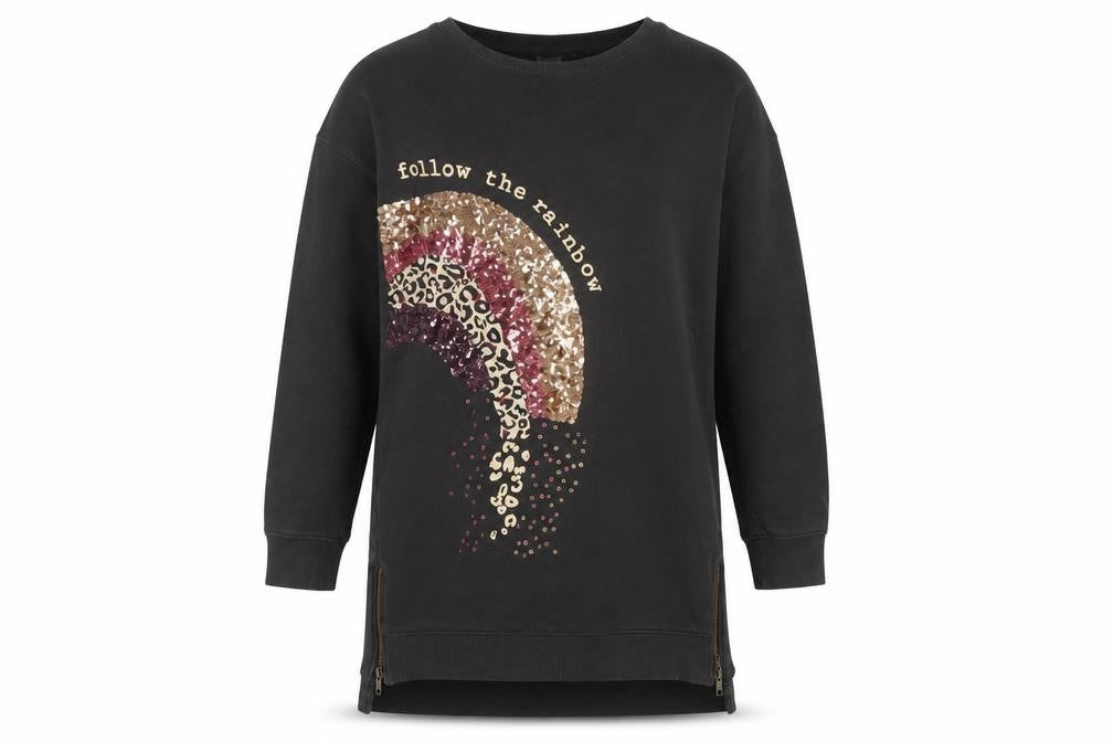 Next Girls Black Sequin Rainbow Sweatshirt 13 Years Pullover Fleece