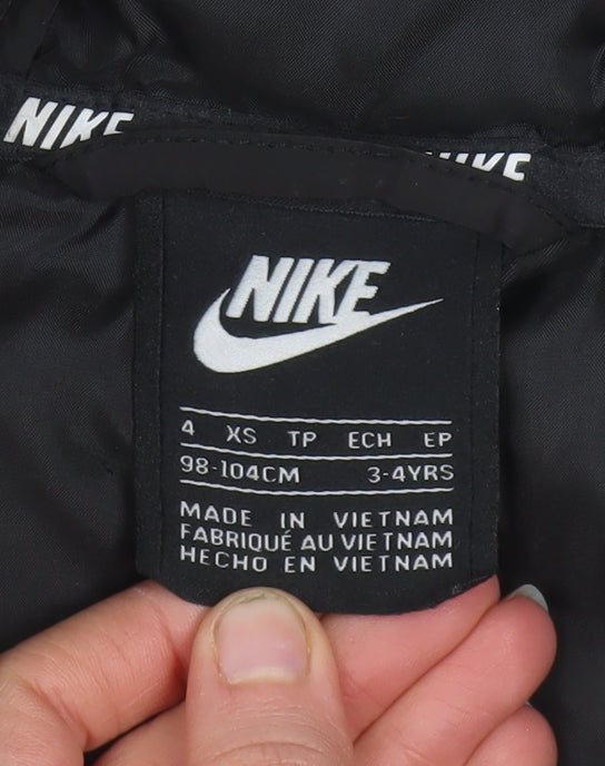 Nike Boys Black Hooded Puffer Jacket 3-4 Years Full Zip Warm Coat