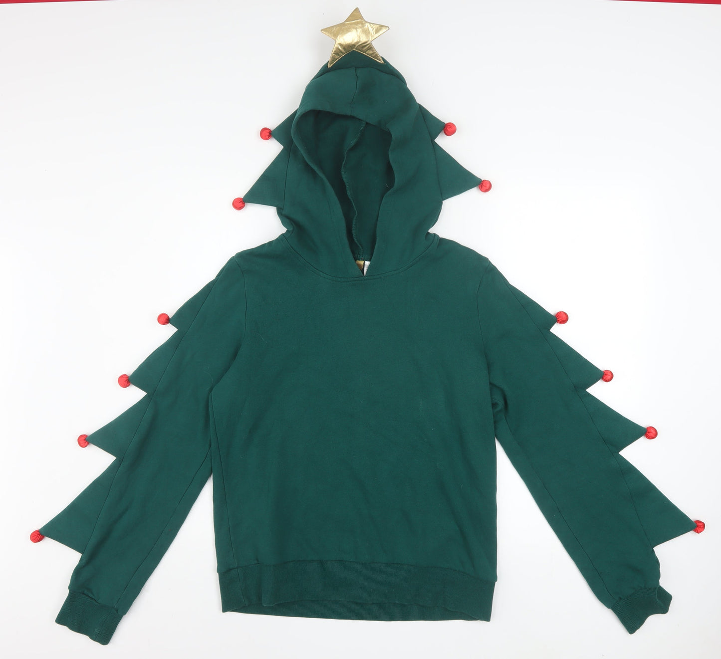 H&M Divided Women Green Christmas Tree Hoodie Size S Cotton Blend
