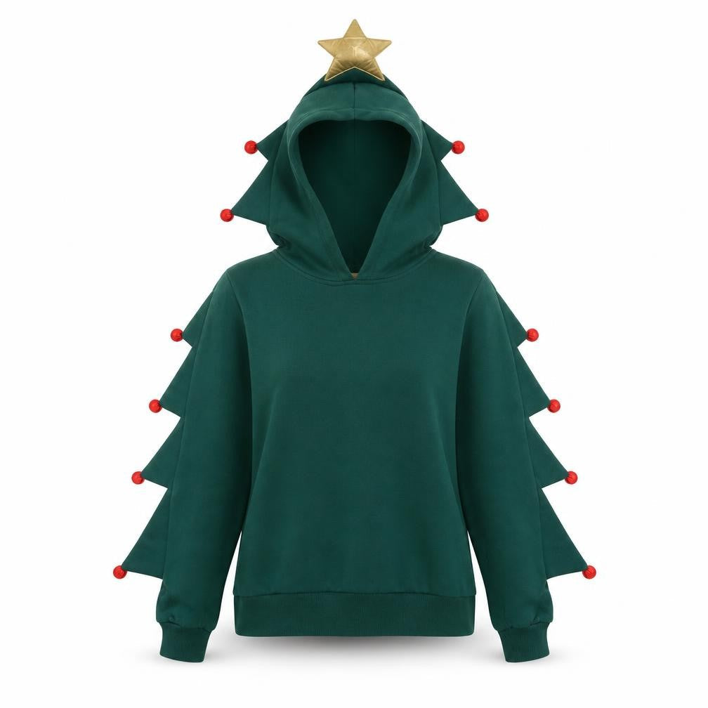 H&M Divided Women Green Christmas Tree Hoodie Size S Cotton Blend