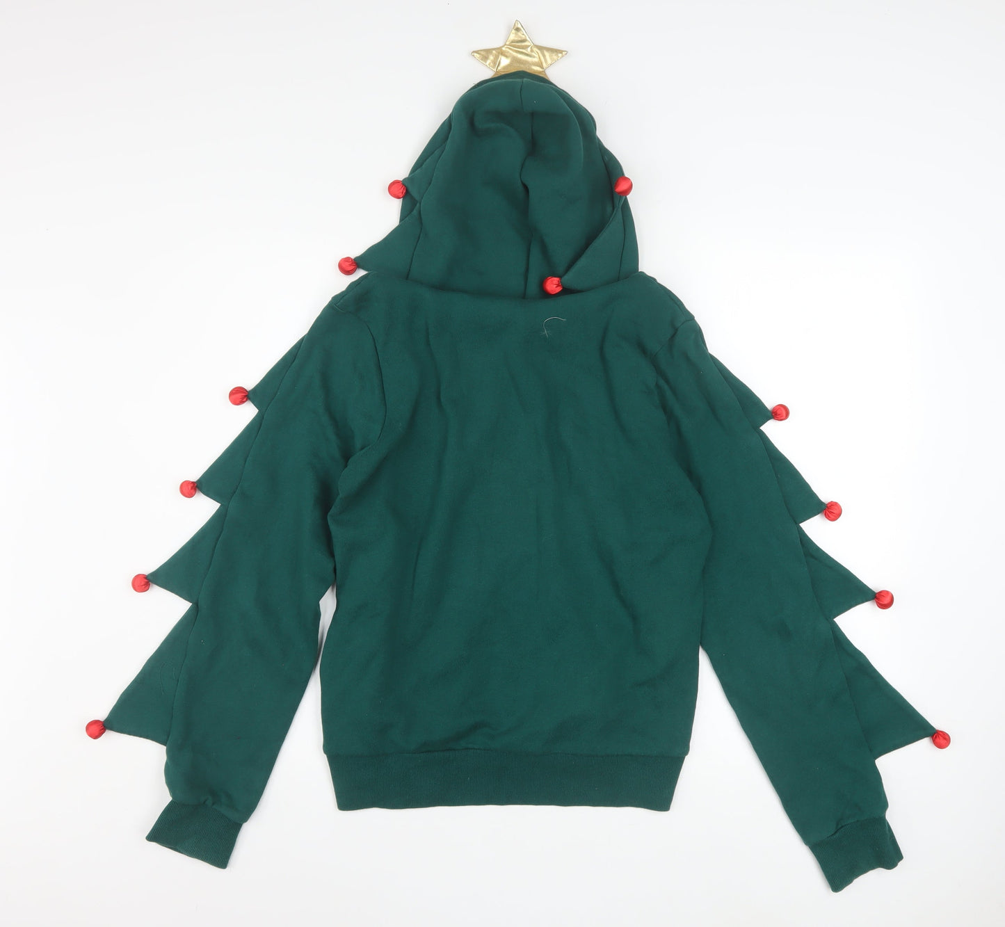 H&M Divided Women Green Christmas Tree Hoodie Size S Cotton Blend