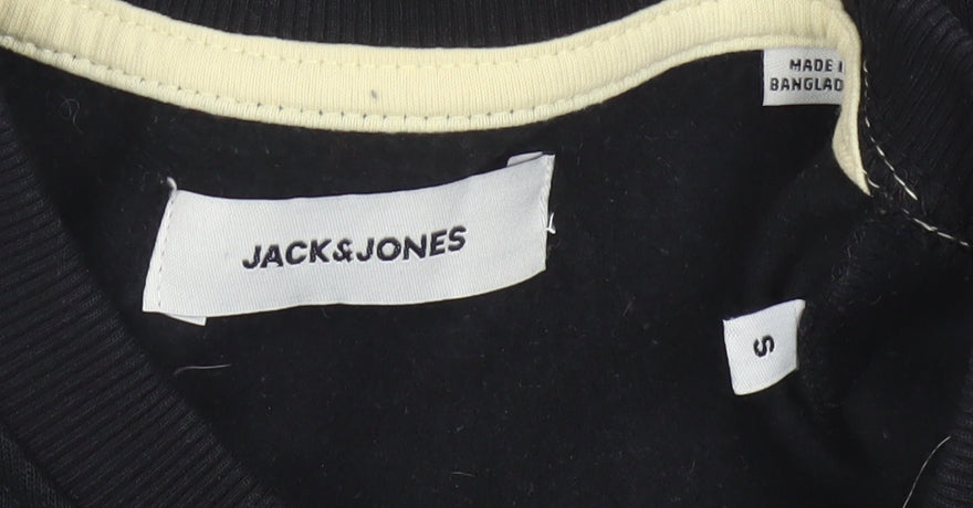 Jack & Jones Men's Black Crew Neck Sweatshirt S Pullover Graphic Print