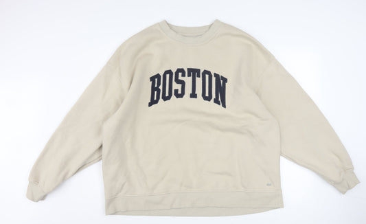 Pull & Bear Teens Beige Boston Pullover Sweatshirt XL Cotton Blend