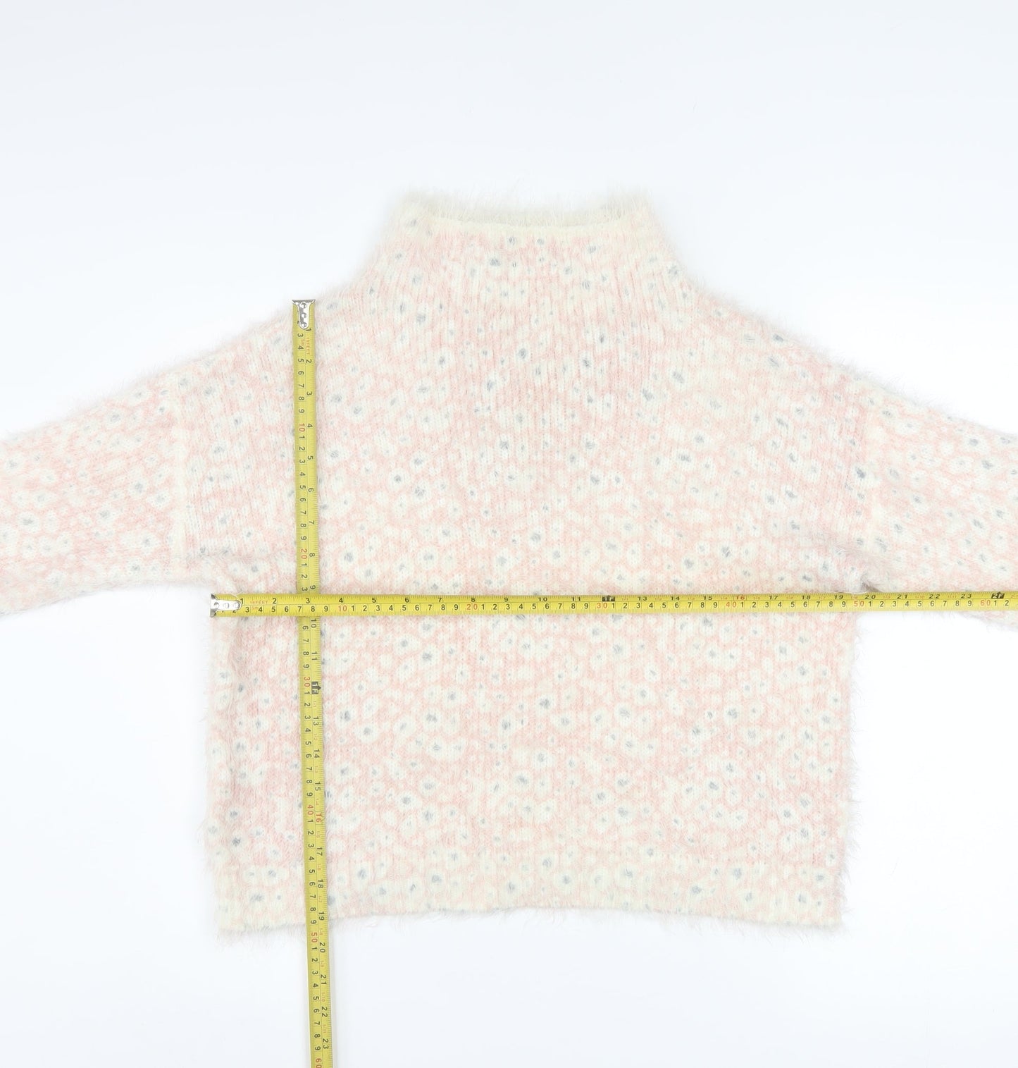 Next Womens Pink Floral High Neck Acrylic Knit Jumper Size 12