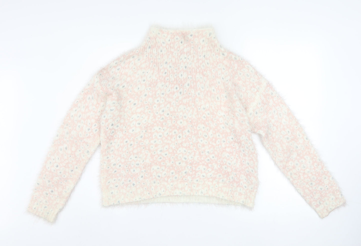 Next Womens Pink Floral High Neck Acrylic Knit Jumper Size 12
