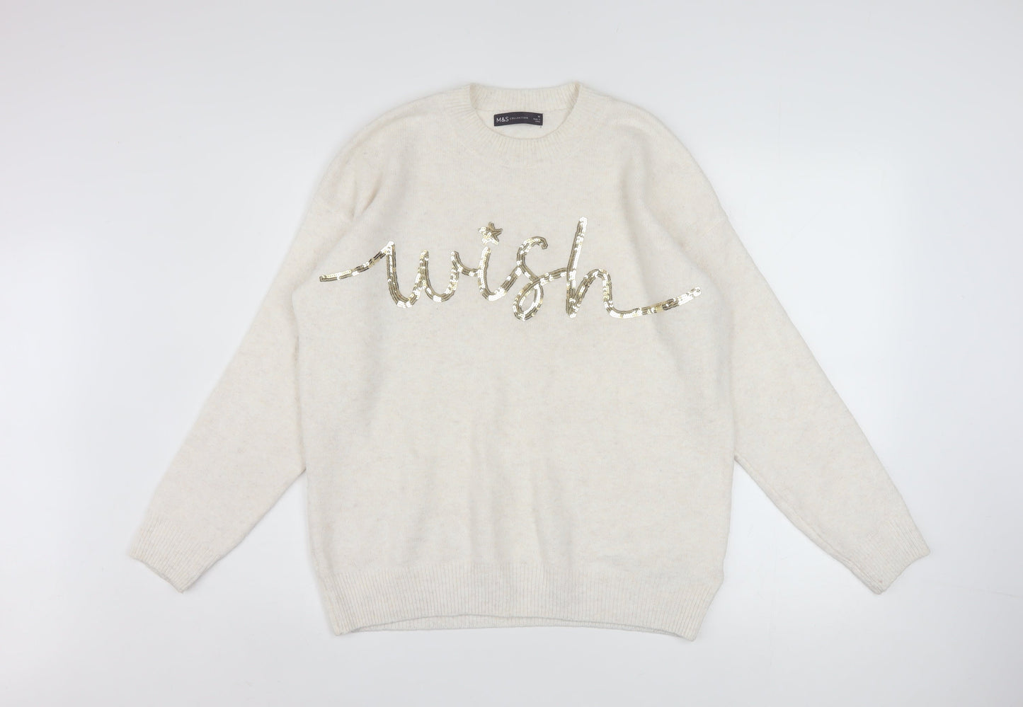 Marks and Spencer Women’s Ivory Sequin Wish Jumper Size M