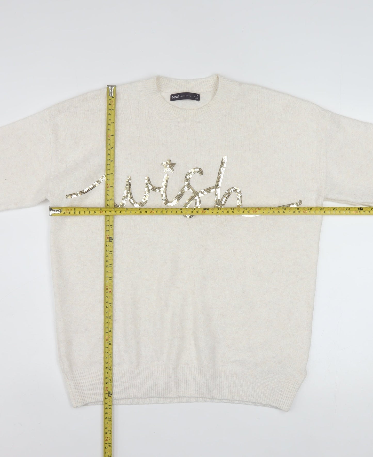 Marks and Spencer Women’s Ivory Sequin Wish Jumper Size M