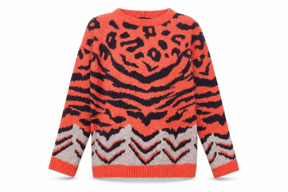 Next Womens Orange Animal Print Chunky Knit Jumper Medium