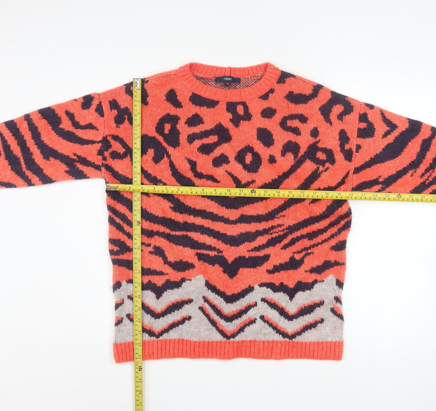 Next Womens Orange Animal Print Chunky Knit Jumper Medium