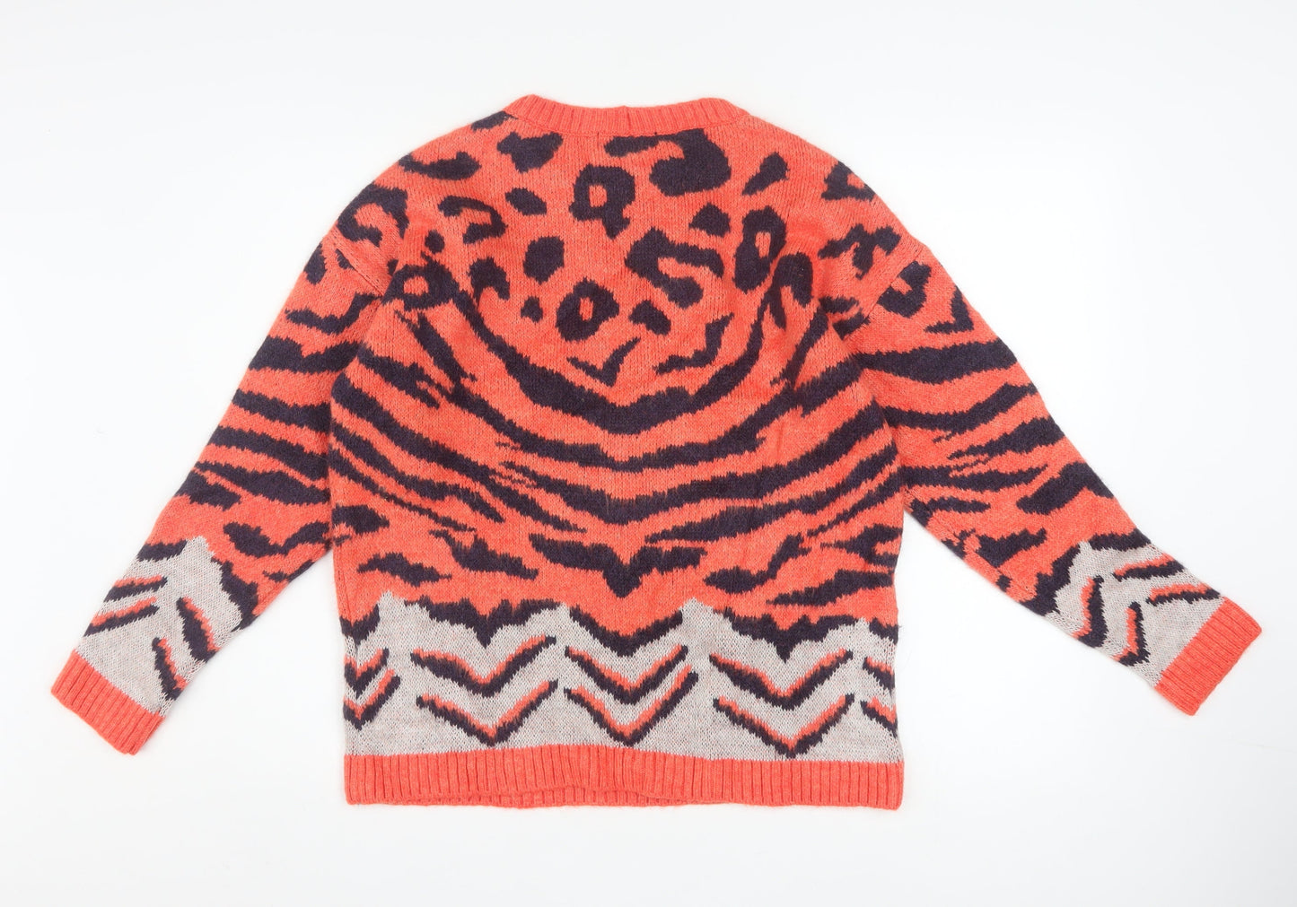 Next Womens Orange Animal Print Chunky Knit Jumper Medium