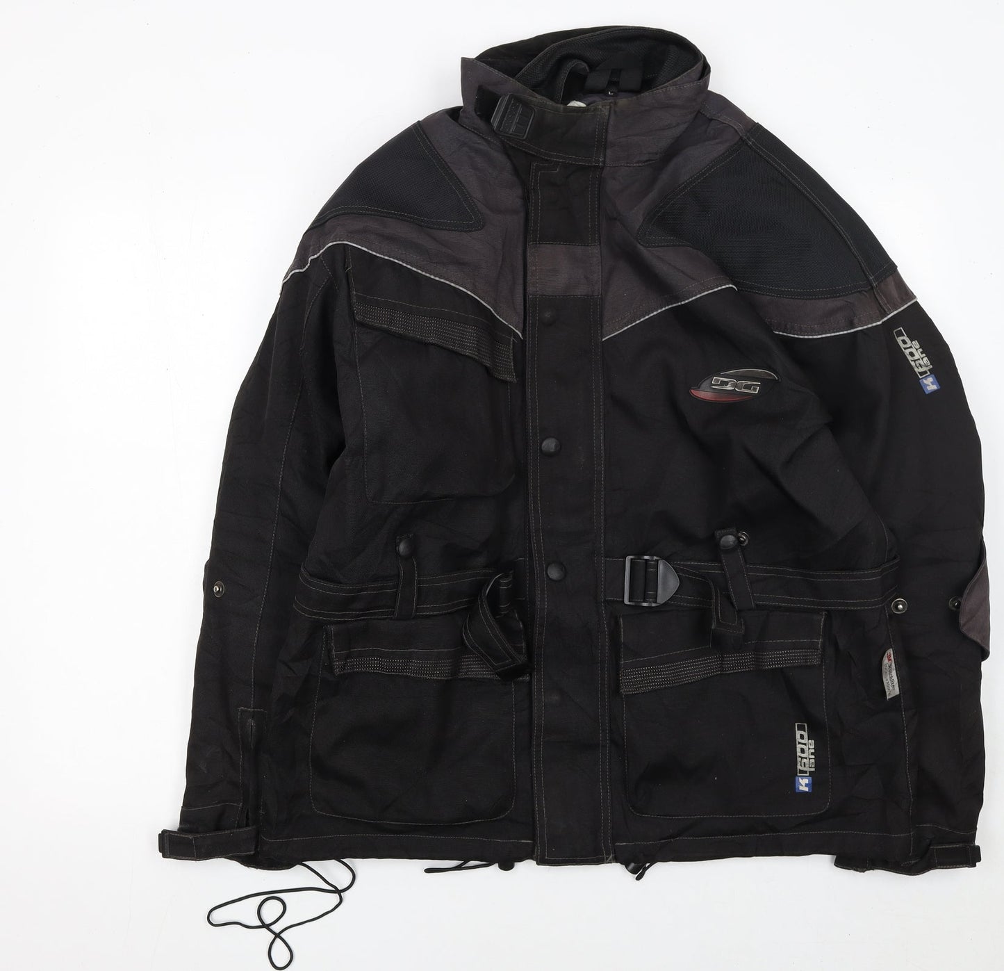 DG Men's Black L Motorcycle Jacket Waterproof Belted Lined