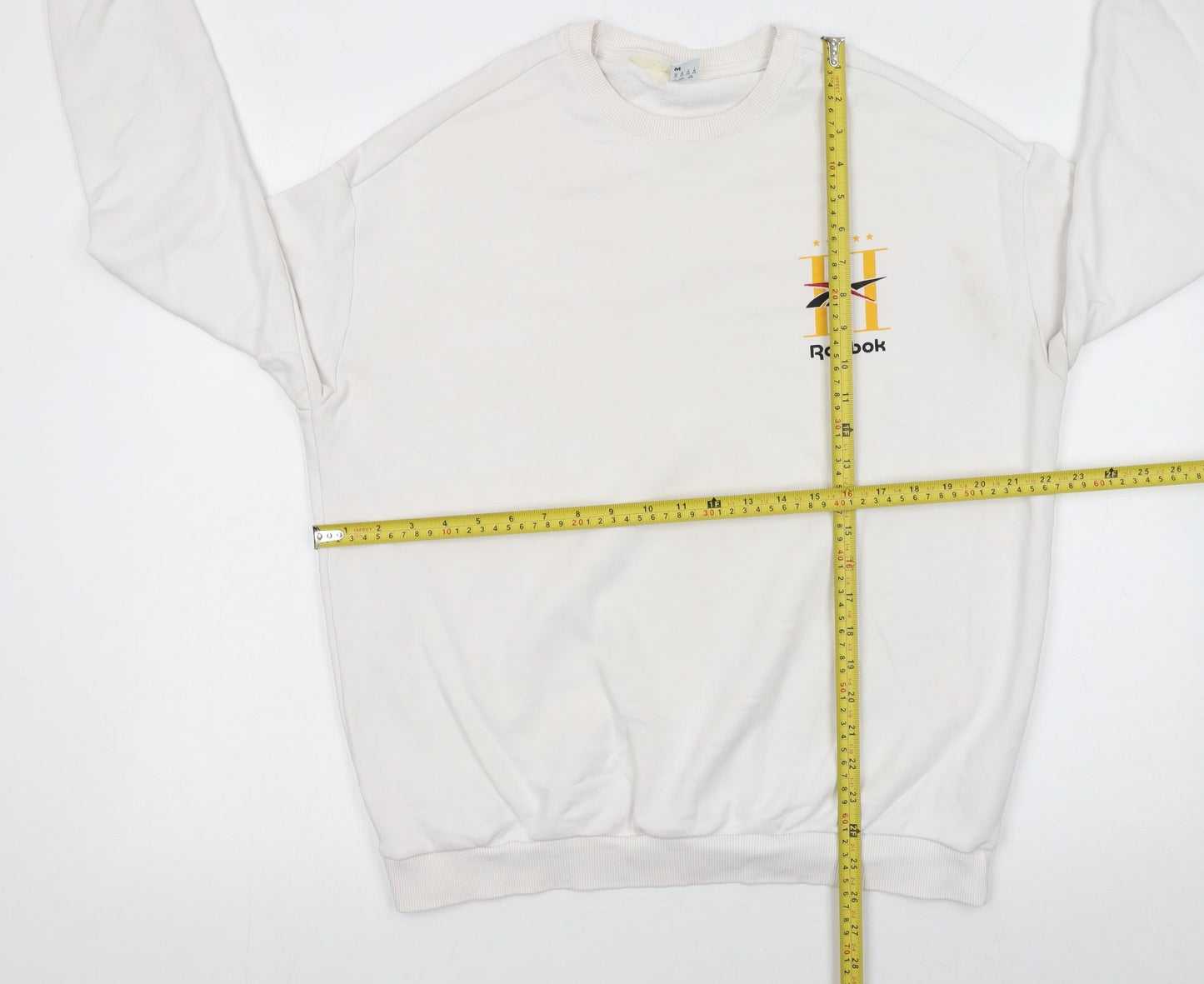 Reebok Women’s White Medium Pullover Sweatshirt – Logo Print Cotton Blend