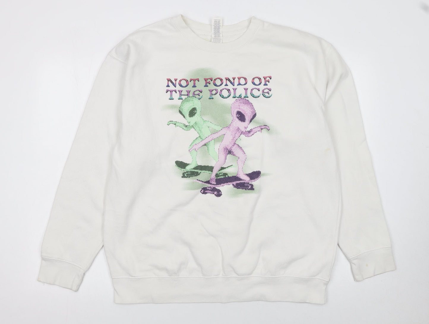 Cotton Heritage Women White Alien Graphic Pullover Sweatshirt L