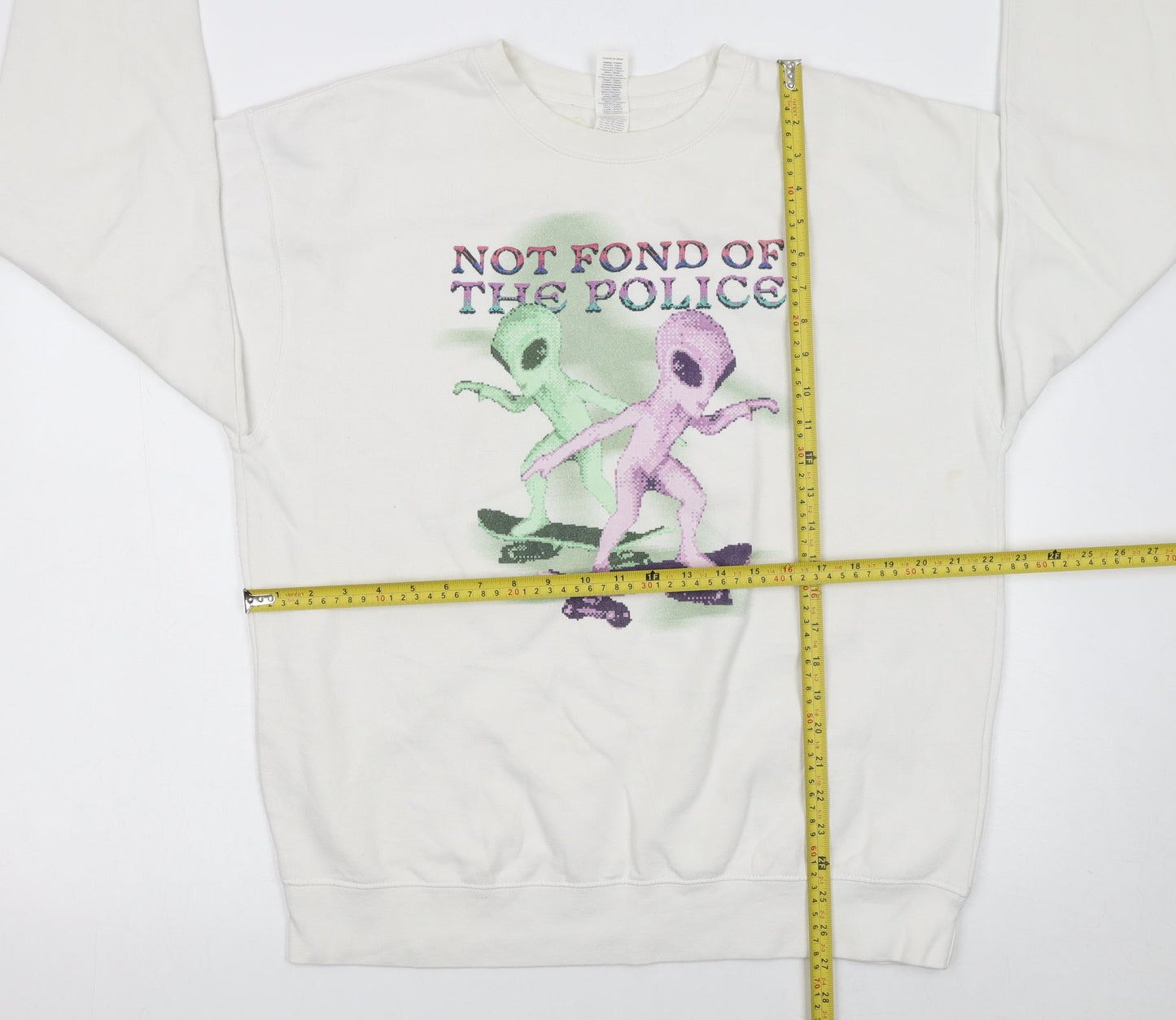 Cotton Heritage Women White Alien Graphic Pullover Sweatshirt L