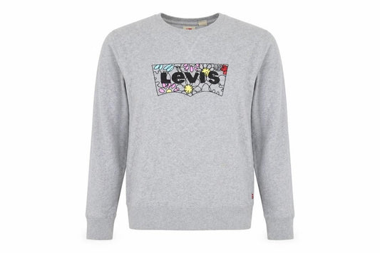 Levi's Women Grey Floral Logo Pullover Sweatshirt L Cotton