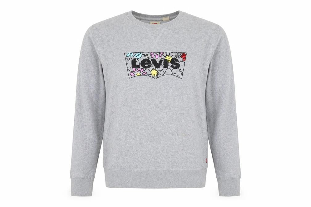 Levi's Women Grey Floral Logo Pullover Sweatshirt L Cotton
