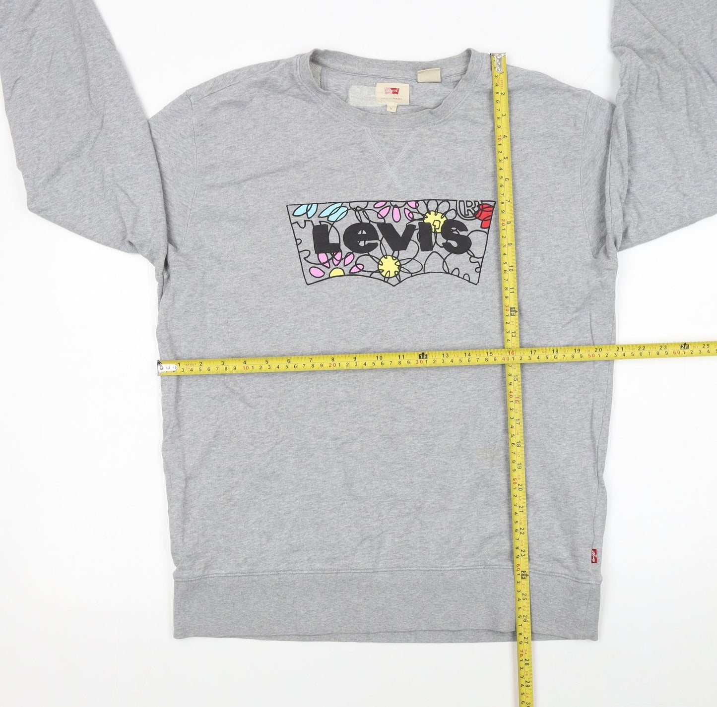 Levi's Women Grey Floral Logo Pullover Sweatshirt L Cotton