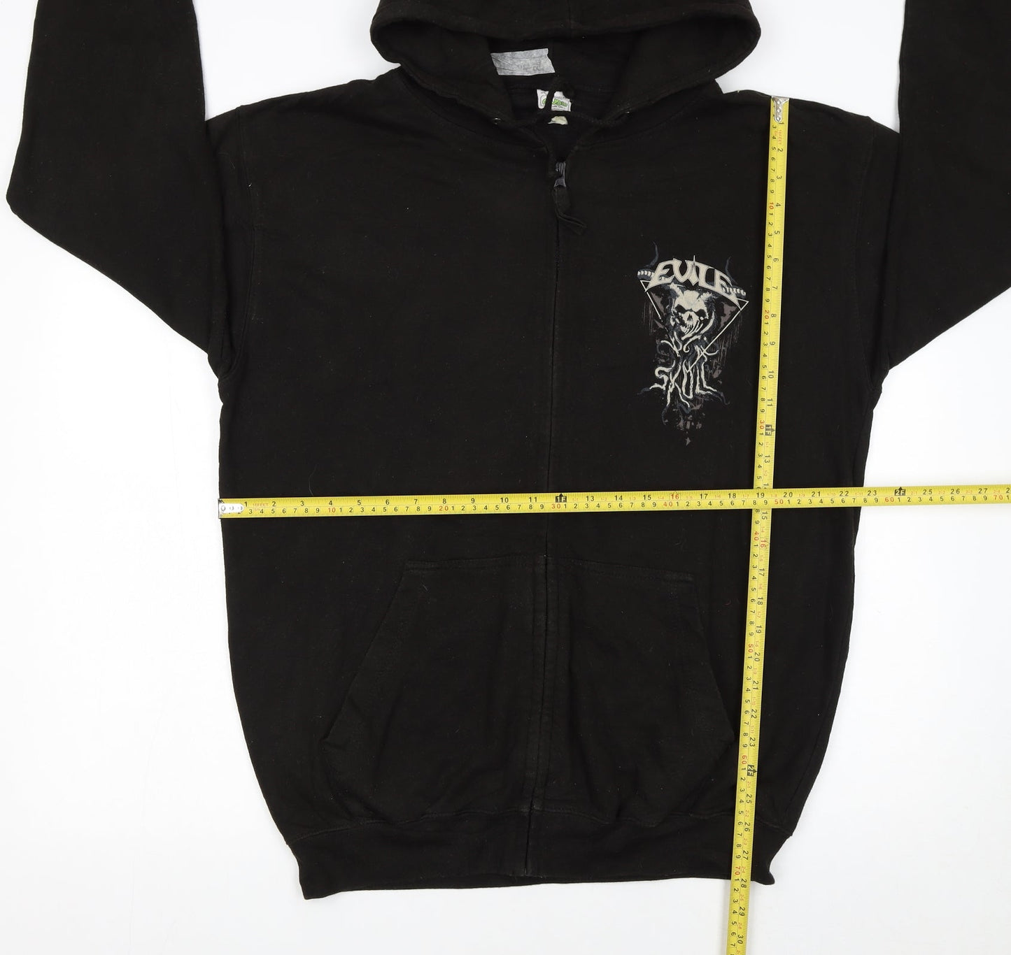 AWDis Mens Black Full Zip Hoodie L Gothic Skull Graphic