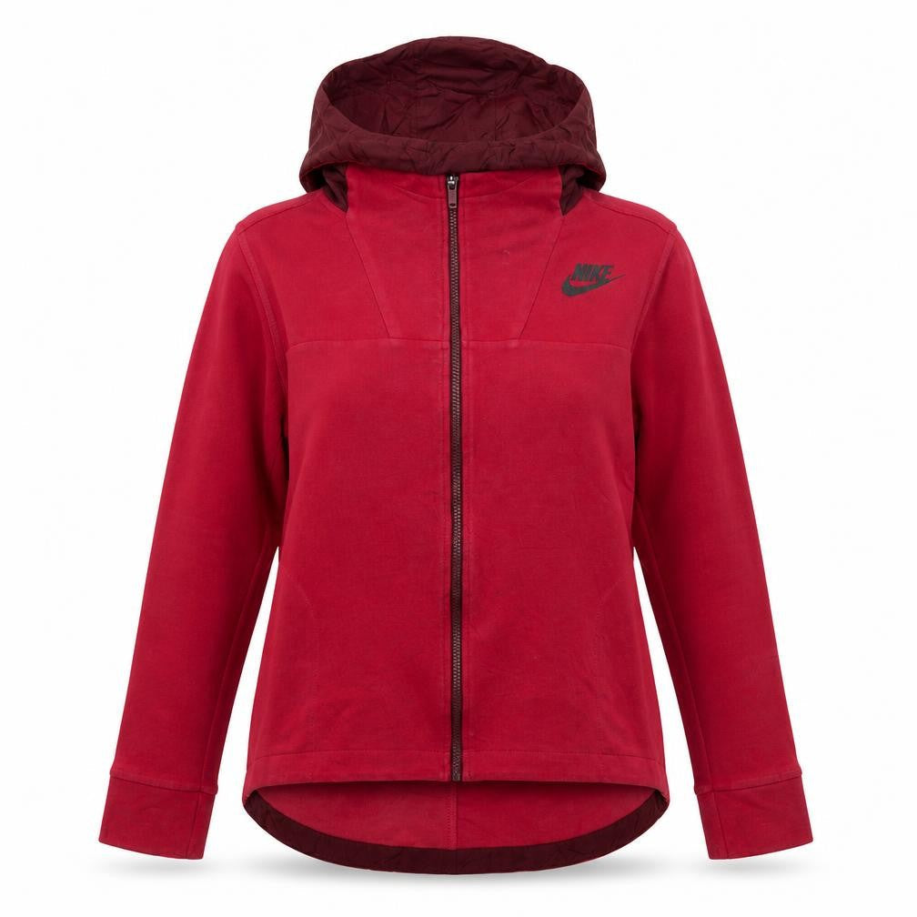 Nike Women's Red Full Zip Hoodie M Cotton Blend Sportswear
