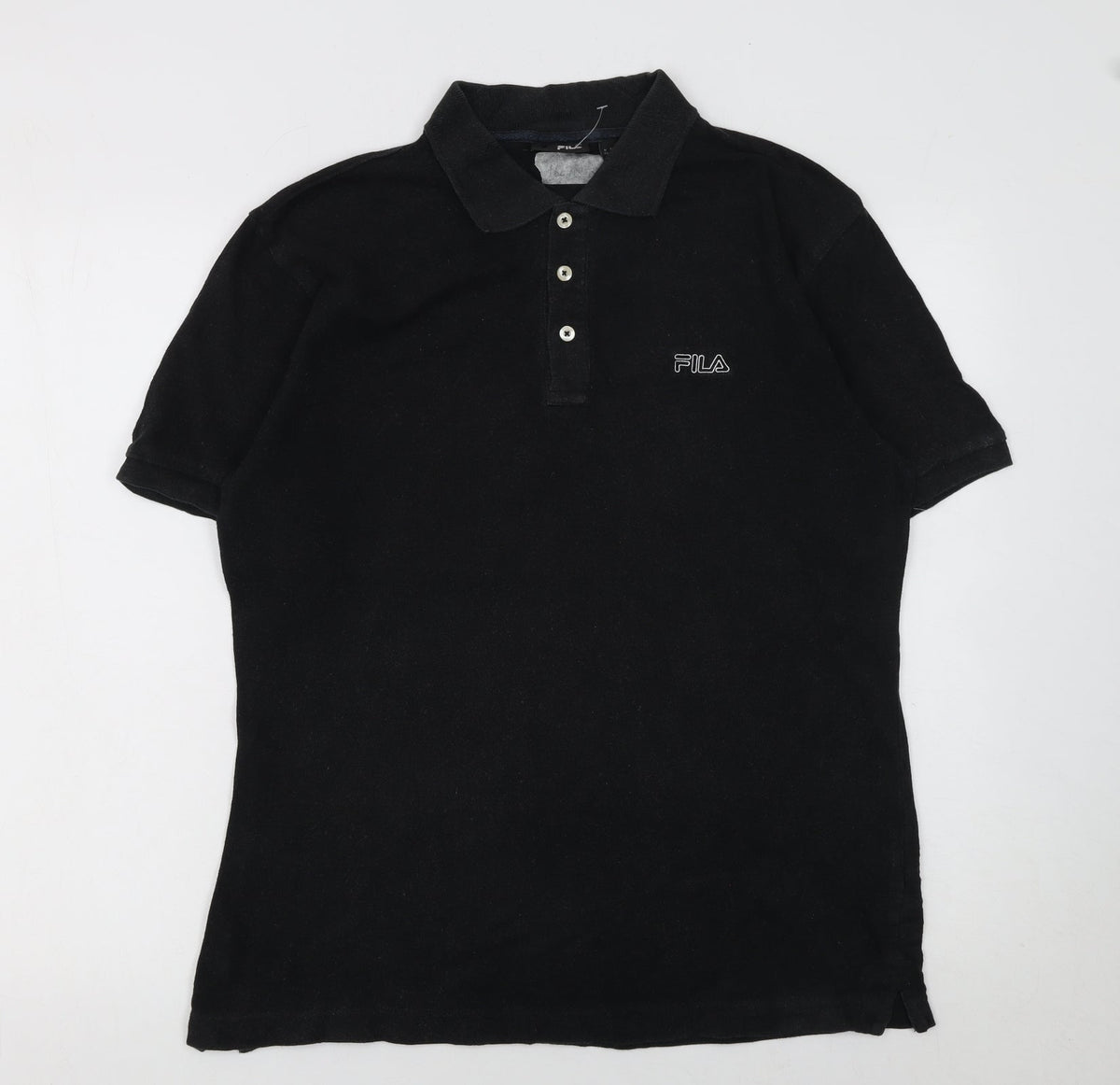 Fila Men’s Black Cotton Polo Shirt Size M Classic Logo Top