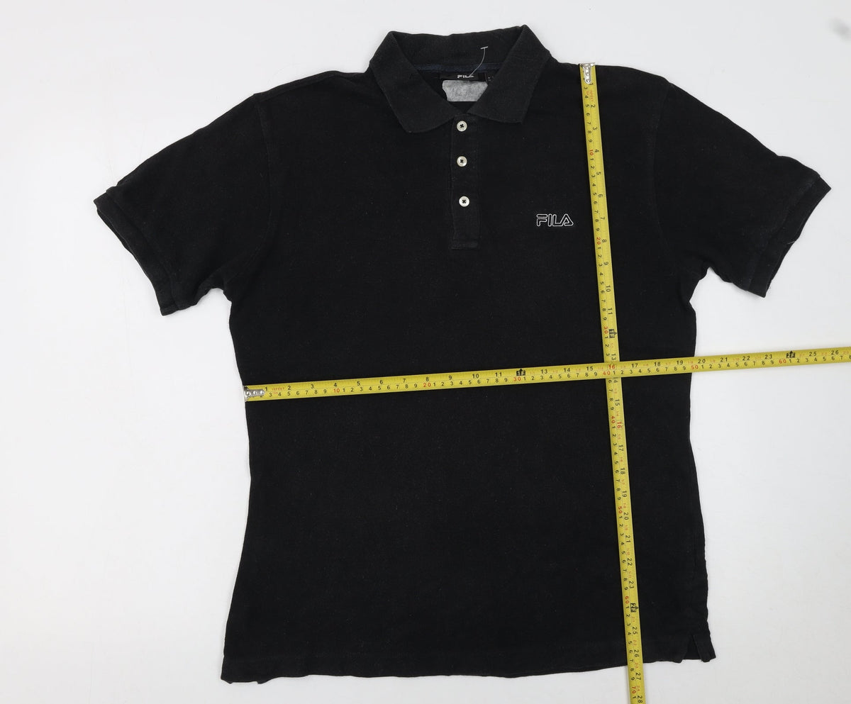 Fila Men’s Black Cotton Polo Shirt Size M Classic Logo Top