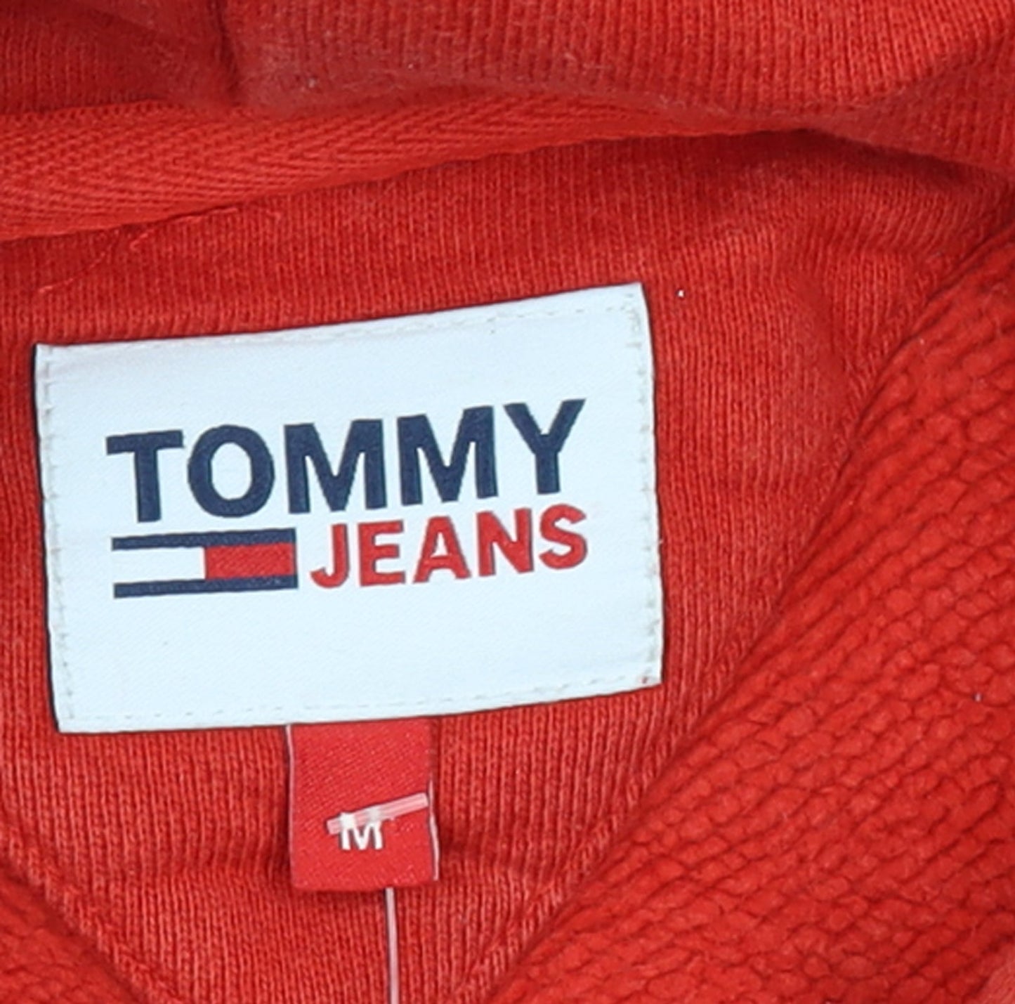 Tommy Jeans Men Red Pullover Hoodie M Cotton Fleece Logo
