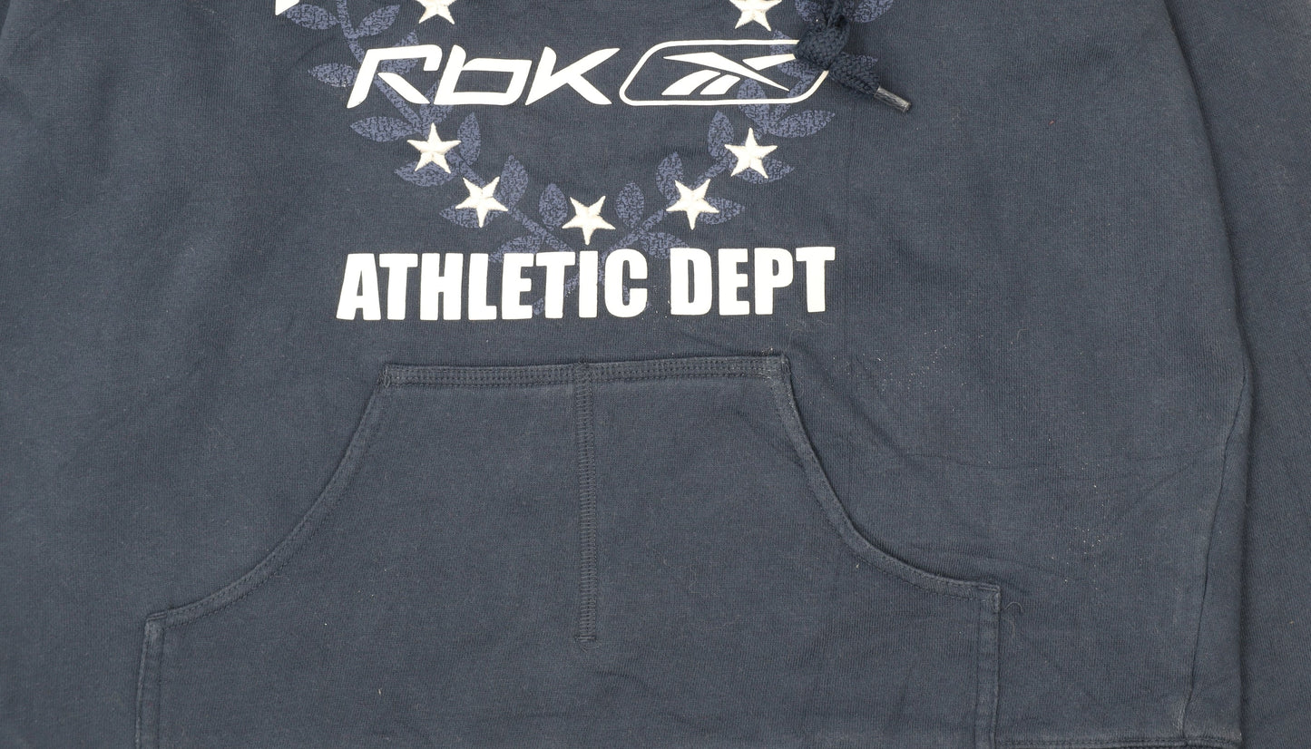 Reebok Womens Navy Pullover Hoodie Size 14 Athletic Dept Logo Hooded Sweatshirt