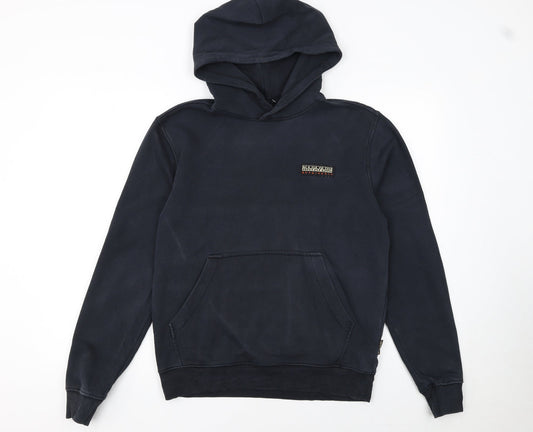 Napapijri Men's Blue Pullover Hoodie Size S Regular Fit Cotton Blend