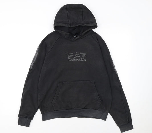 EA7 Emporio Armani Women's Black Pullover Hoodie Size S Cotton Blend