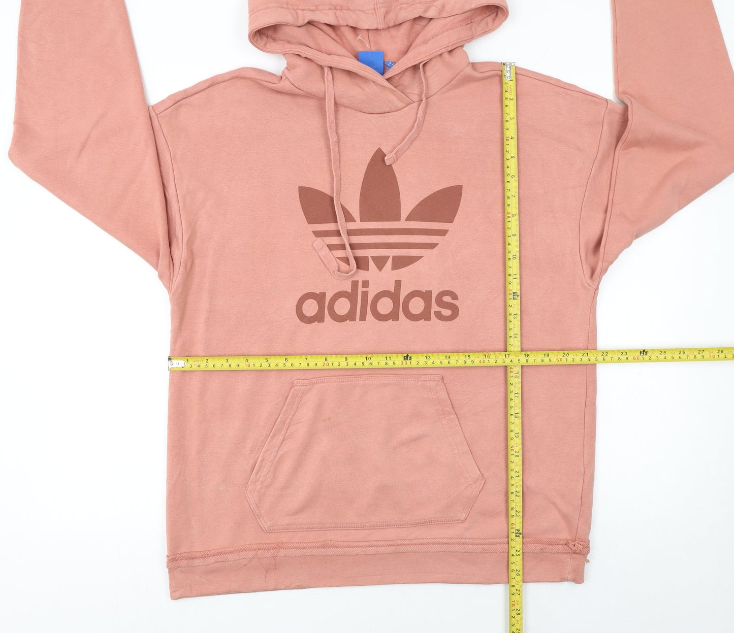 Adidas Women Pink Hoodie UK10 Pullover Cotton Blend Logo Hooded Sweatshirt