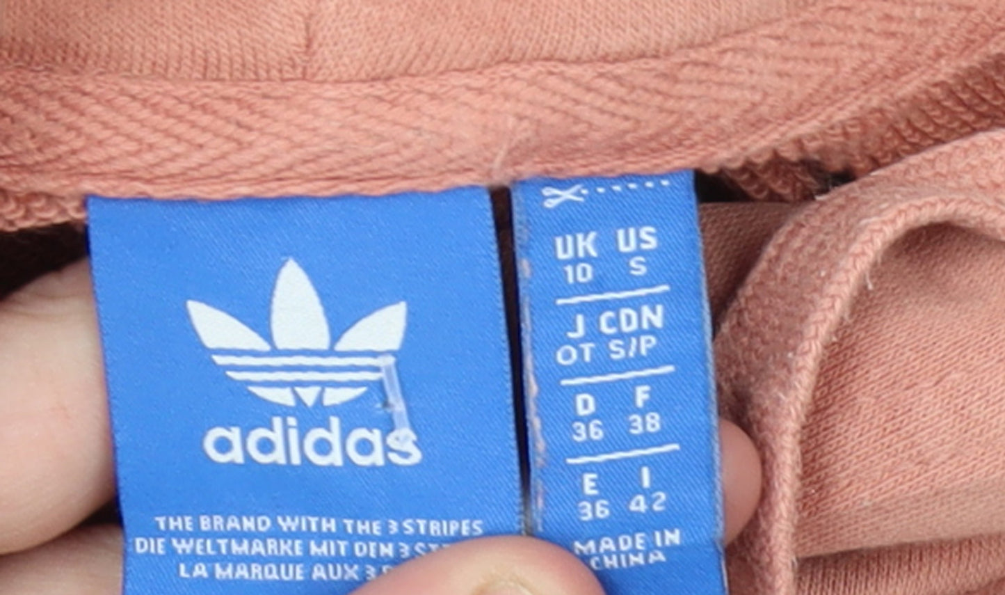 Adidas Women Pink Hoodie UK10 Pullover Cotton Blend Logo Hooded Sweatshirt