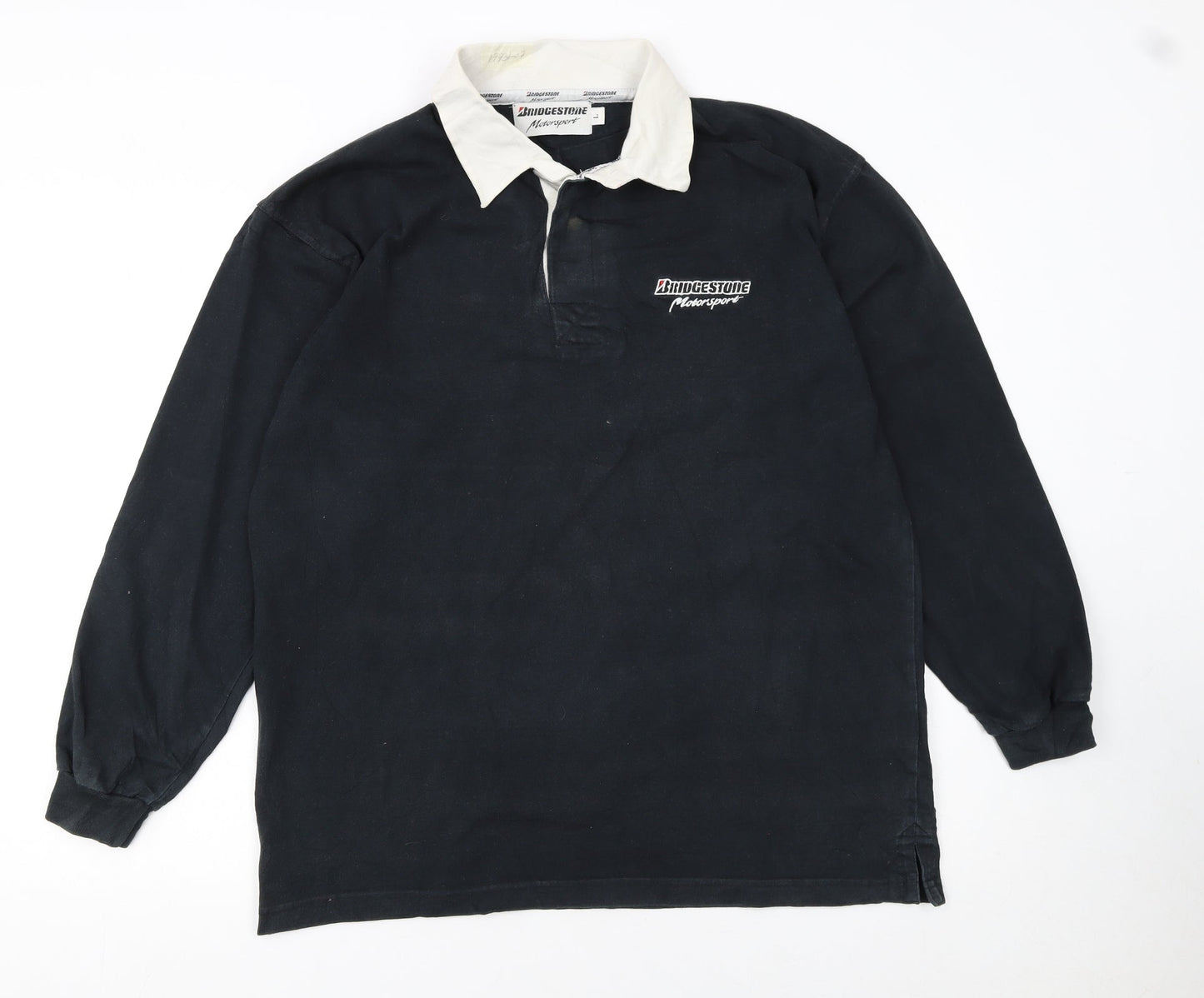 Bridgestone Motorsport Black Long Sleeve Polo Shirt Men's L Vintage Racing Logo