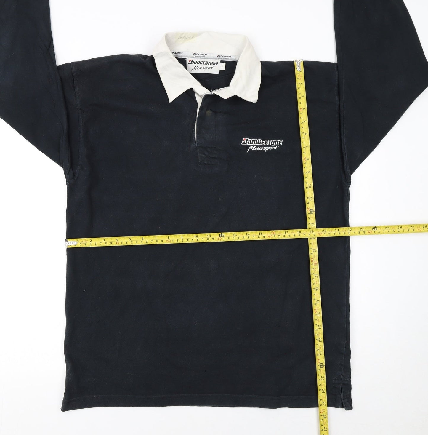 Bridgestone Motorsport Black Long Sleeve Polo Shirt Men's L Vintage Racing Logo