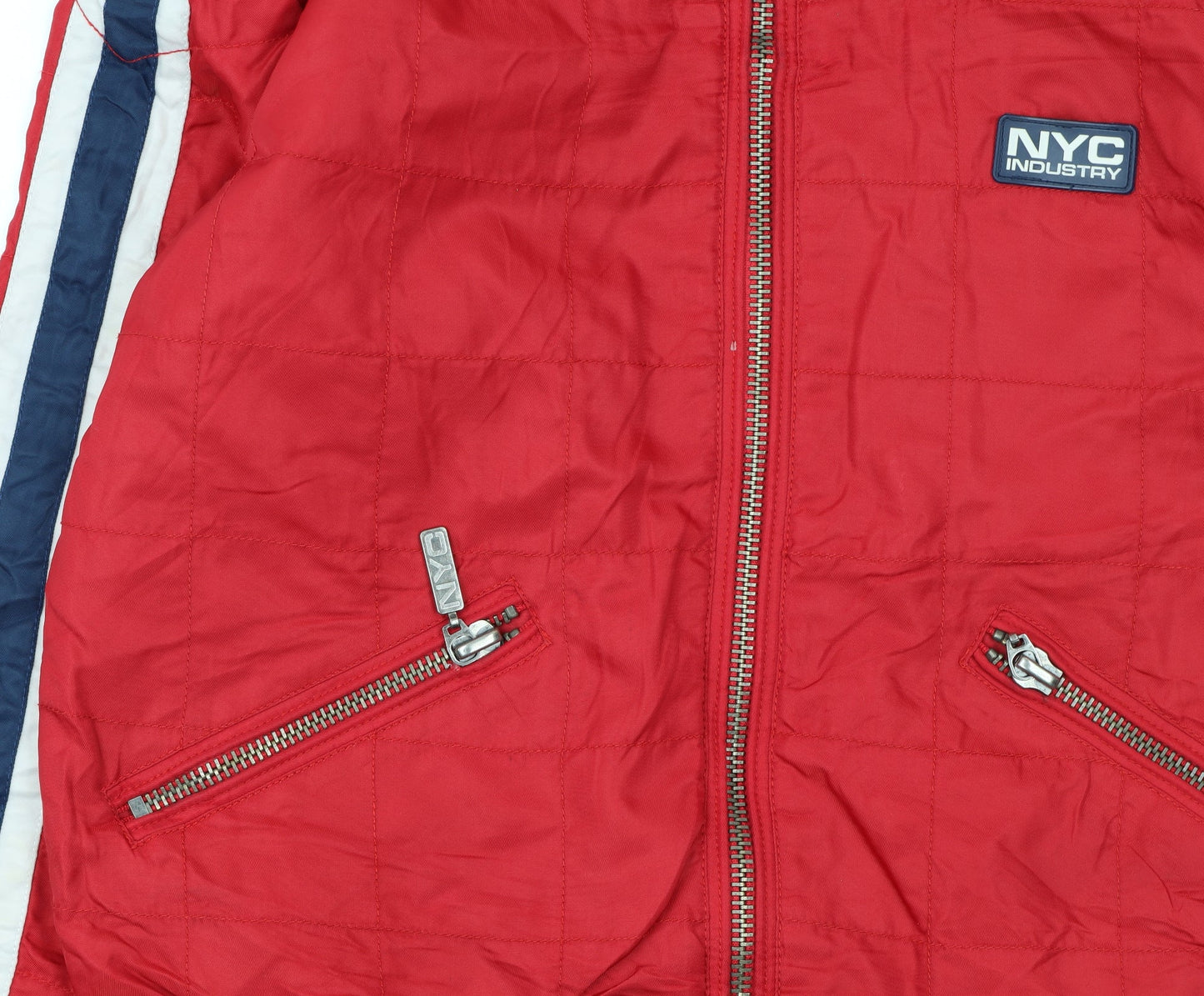 NYC Industry Women’s Red Bomber Jacket Size S Logo Zip Detail