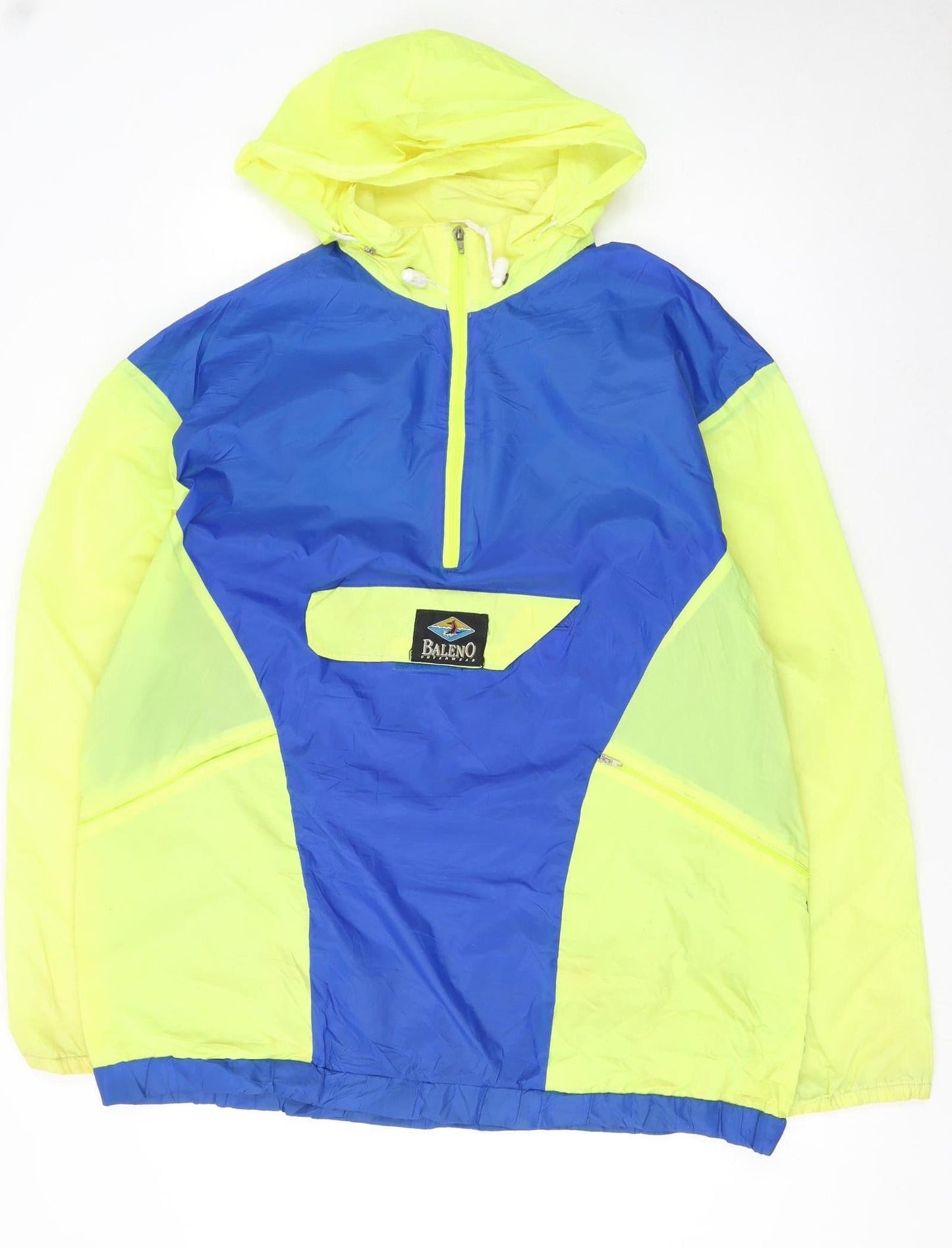 Baleno Men’s Blue & Yellow Hooded Windbreaker Jacket L 54/56 Nylon Outdoor