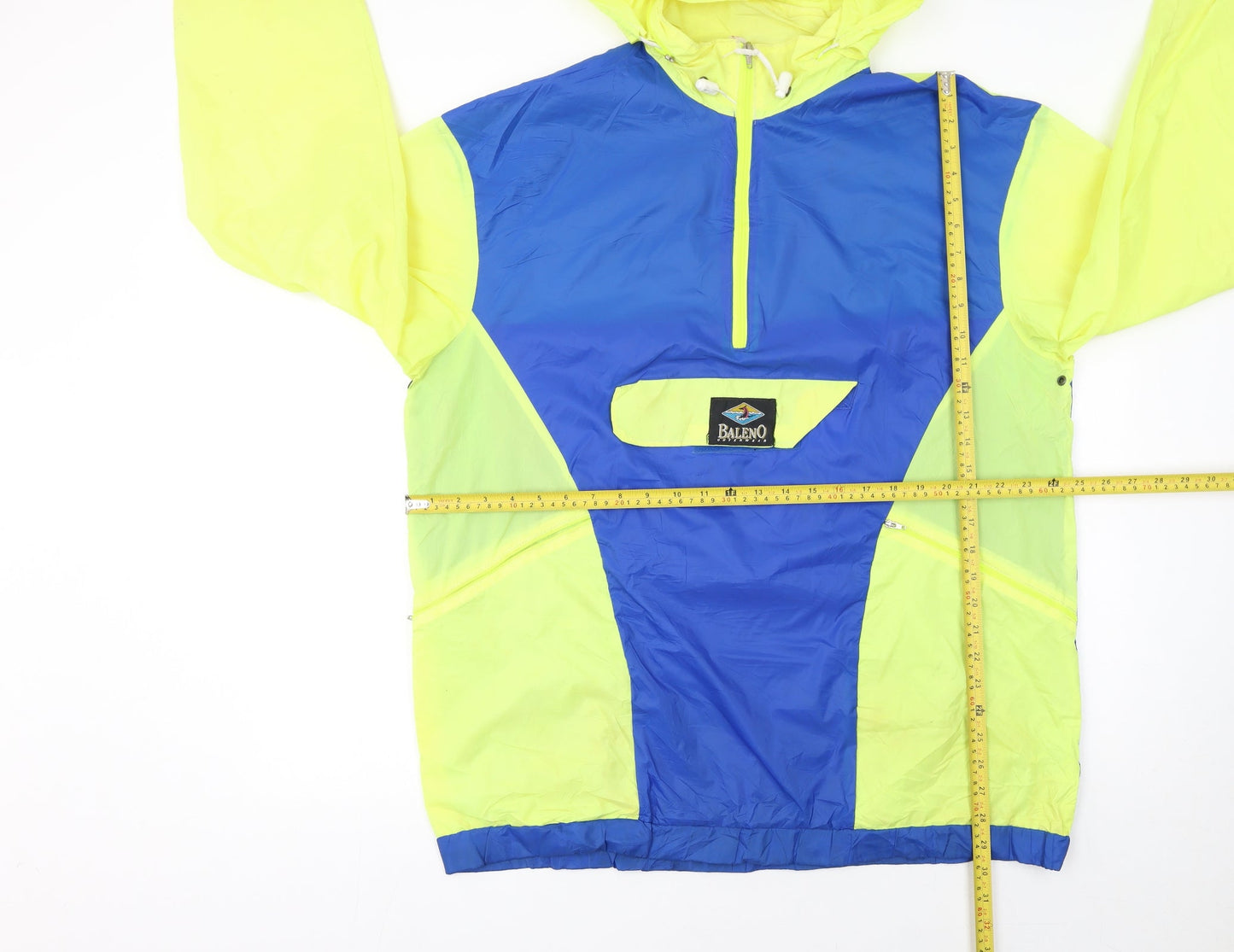 Baleno Men’s Blue & Yellow Hooded Windbreaker Jacket L 54/56 Nylon Outdoor