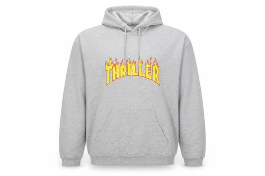 B&C Collection Men’s Grey 2XL Pullover Hoodie with Retro Thriller Print