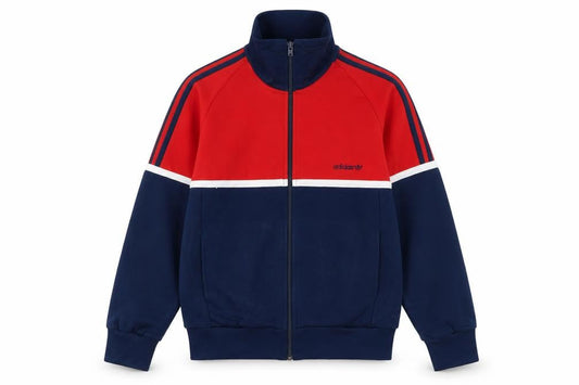 Adidas Boys Red & Navy Track Jacket Size 174 Polyester Cotton Zip Up