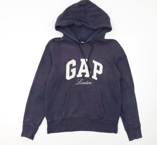 GAP Women Navy Blue Pullover Hoodie Medium Cotton Blend London Logo