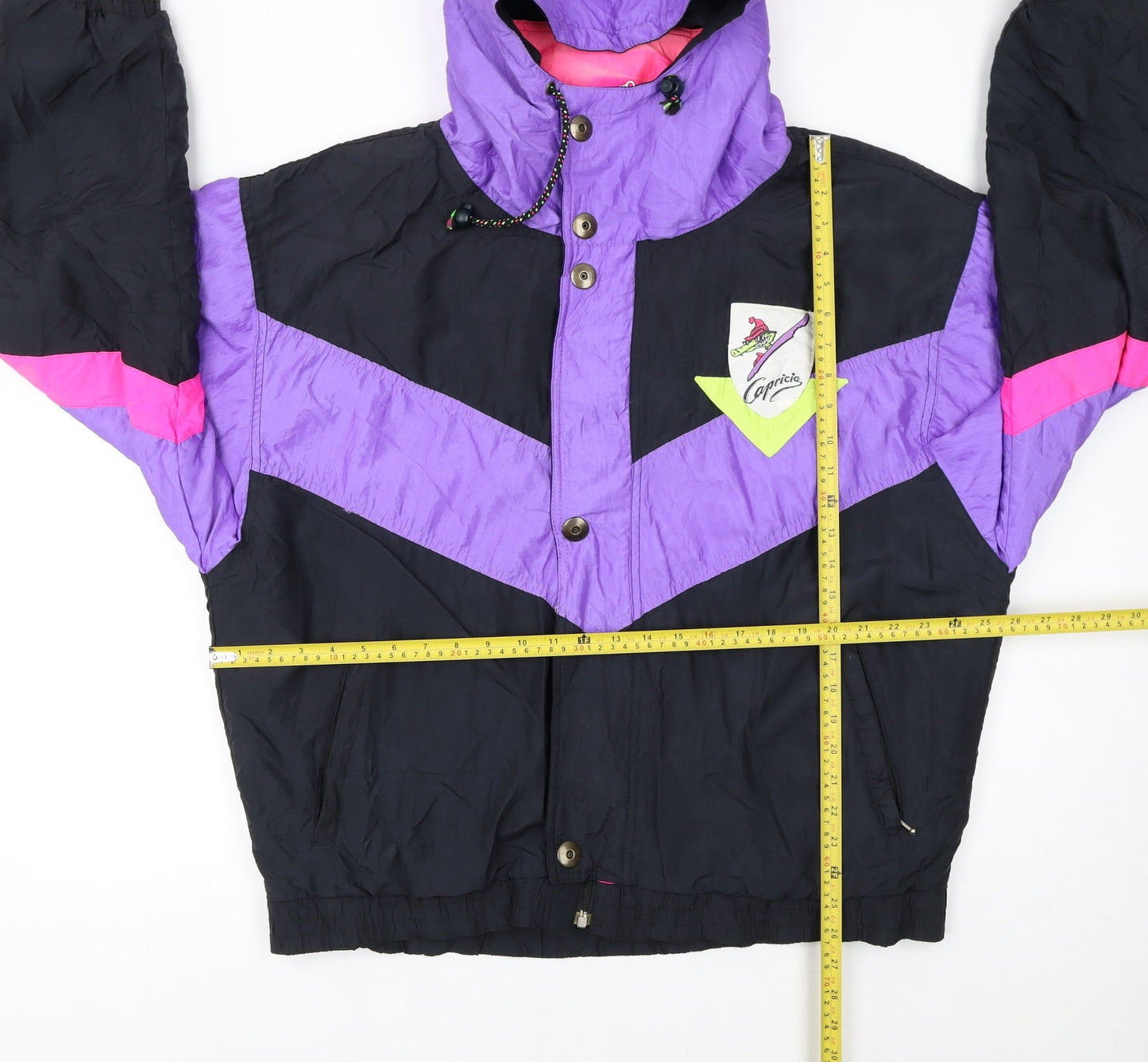 Capricio Women's Multicoloured 80s Retro Ski Jacket L Hooded Nylon