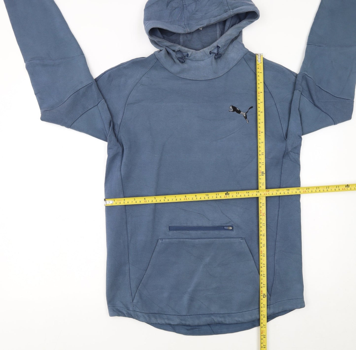 Puma Mens Blue M Pullover Hoodie with Logo and Zip Pocket