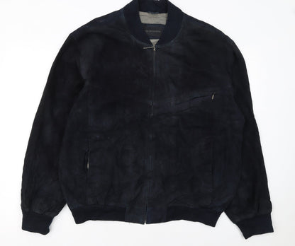 Giorgio Men's Blue Leather Bomber Jacket Size 44 Zip Up