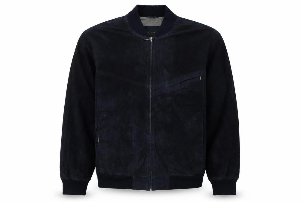 Giorgio Men's Blue Leather Bomber Jacket Size 44 Zip Up