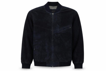Giorgio Men's Blue Leather Bomber Jacket Size 44 Zip Up