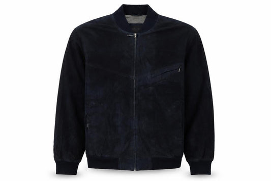 Giorgio Men's Blue Leather Bomber Jacket Size 44 Zip Up