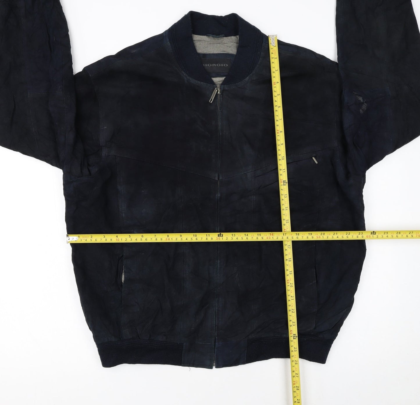 Giorgio Men's Blue Leather Bomber Jacket Size 44 Zip Up