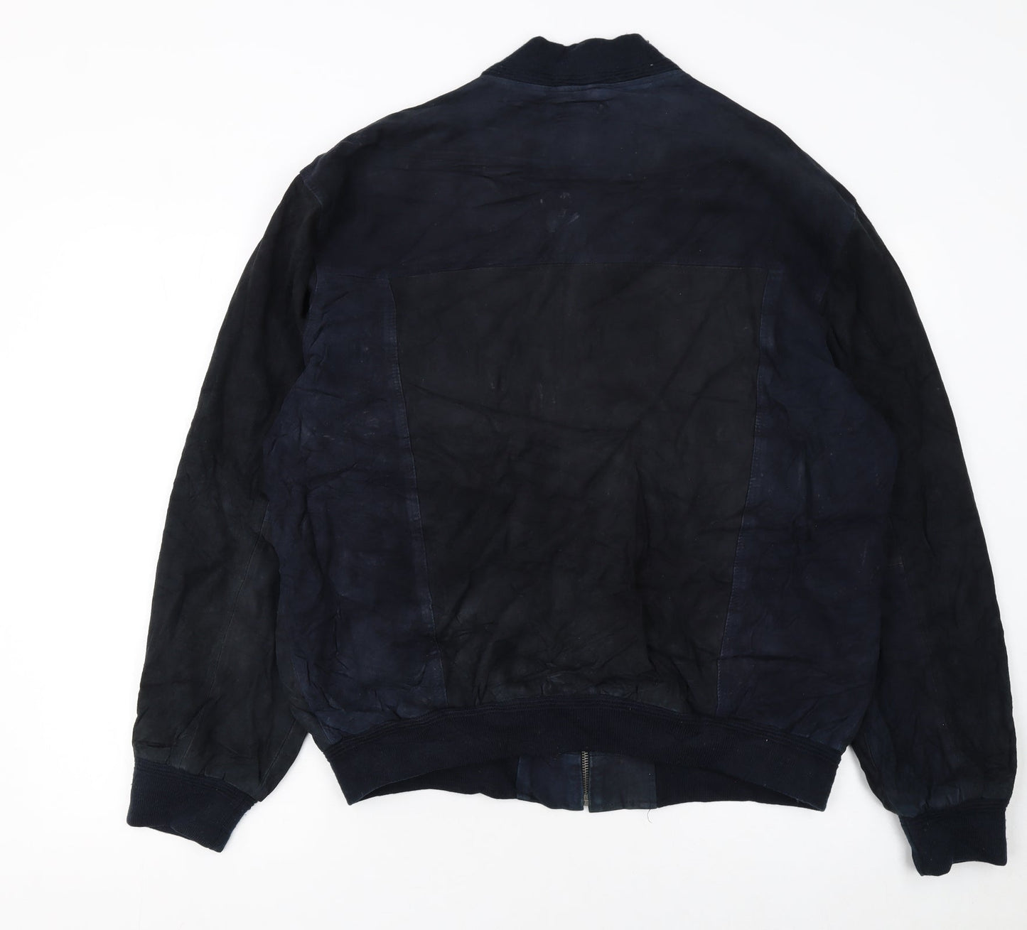 Giorgio Men's Blue Leather Bomber Jacket Size 44 Zip Up